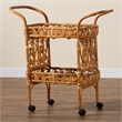 Pemberly Row Modern Bohemian Natural Brown Rattan Kitchen Cart