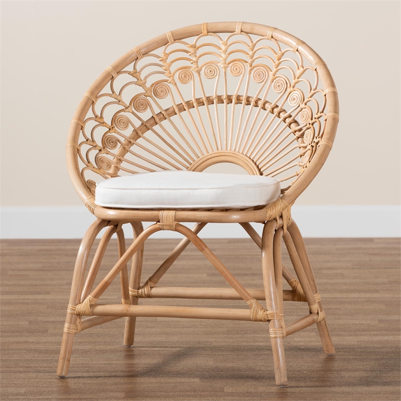 Pemberly Row Modern Rattan Peacock Accent Chair in Natural Brown