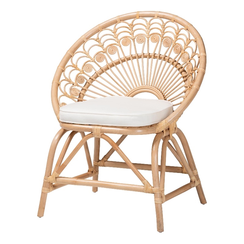 Pemberly Row Modern Rattan Peacock Accent Chair in Natural Brown