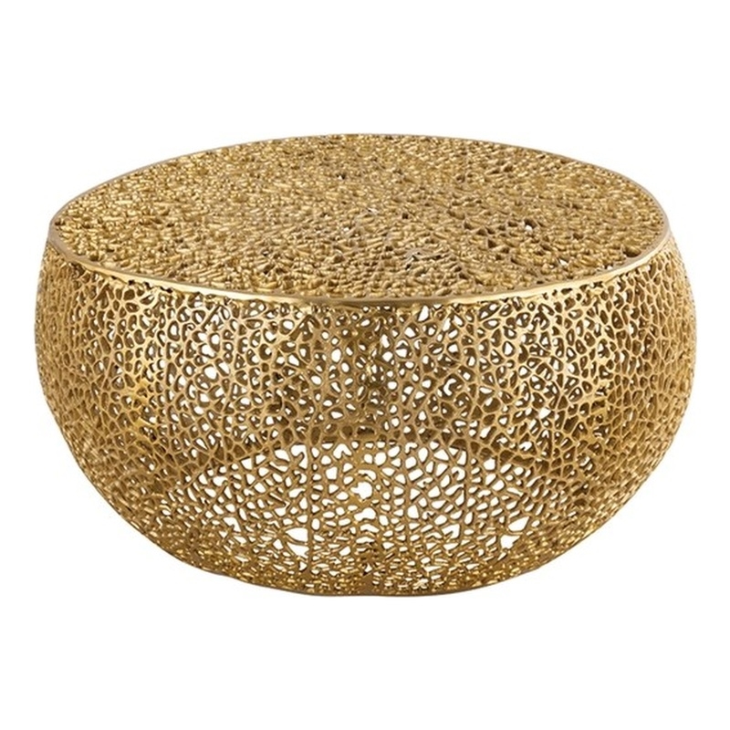 Pemberly Row Round Coffee Table Made with Aluminum in Gold Color