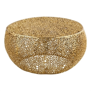 Pemberly Row Round Coffee Table Made with Aluminum in Gold Color