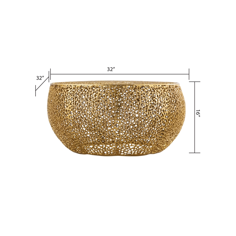 Pemberly Row Round Coffee Table Made with Aluminum in Gold Color