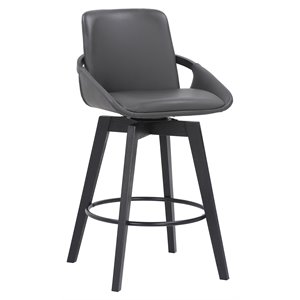 Pemberly Row 26&quot Modern Faux Leather Counter Stool in Gray/Black