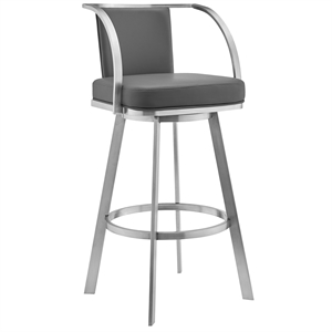 Pemberly Row 26&quot Faux Leather Swivel Counter Stool in Gray/Steel
