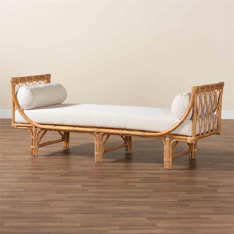 Pemberly Row Contemporary Bohemian Rattan Daybed in Natural Brown