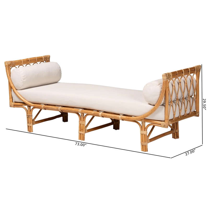 Pemberly Row Contemporary Bohemian Rattan Daybed in Natural Brown