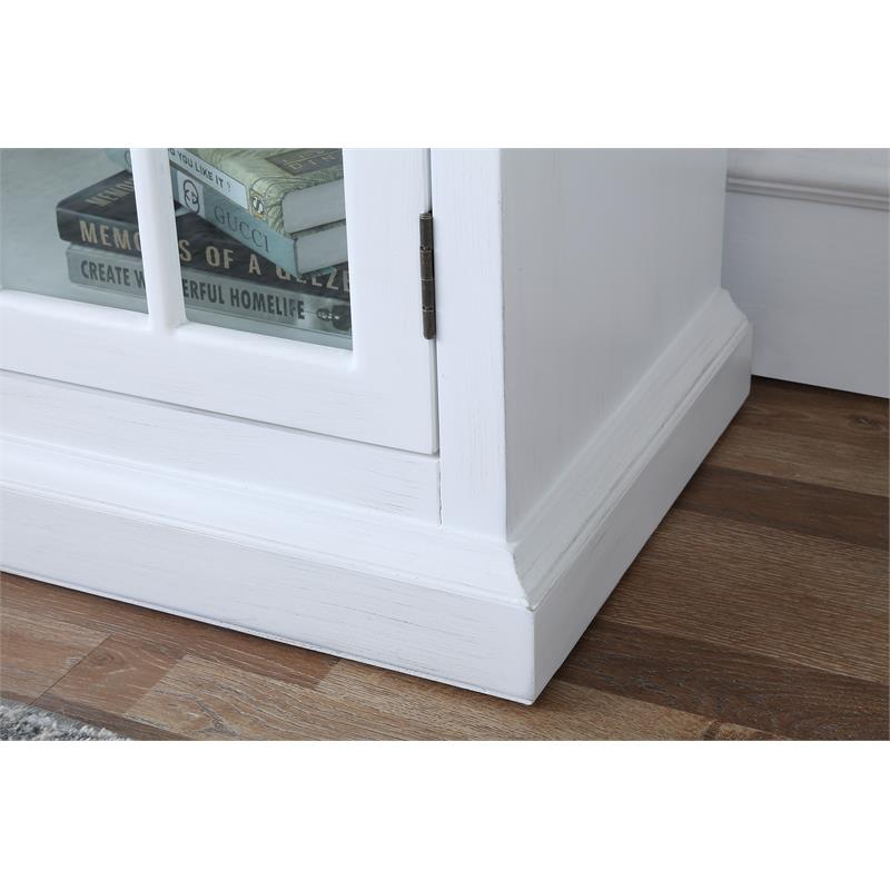 Pemberly Row Modern Antique White Wood Storage Curio Cabinet