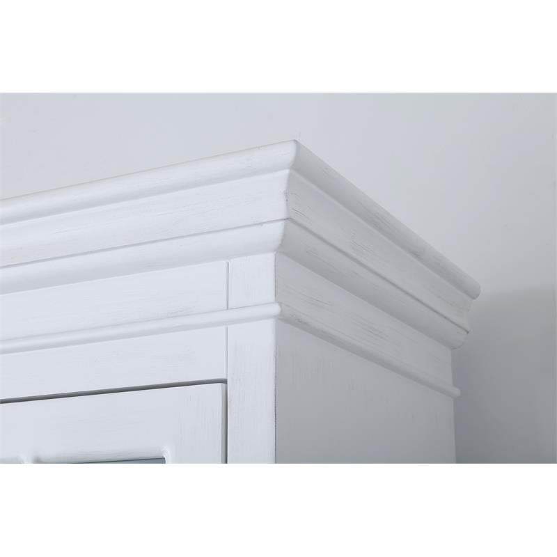 Pemberly Row Modern Antique White Wood Storage Curio Cabinet