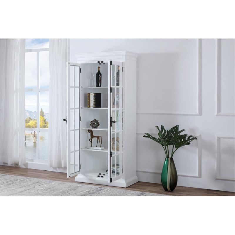 Pemberly Row Modern Antique White Wood Storage Curio Cabinet