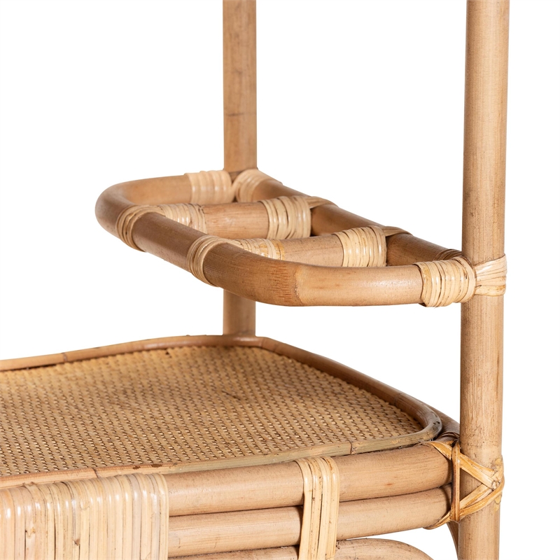 Pemberly Row Contemporary Bohemian Natural Brown Rattan Wine Cart