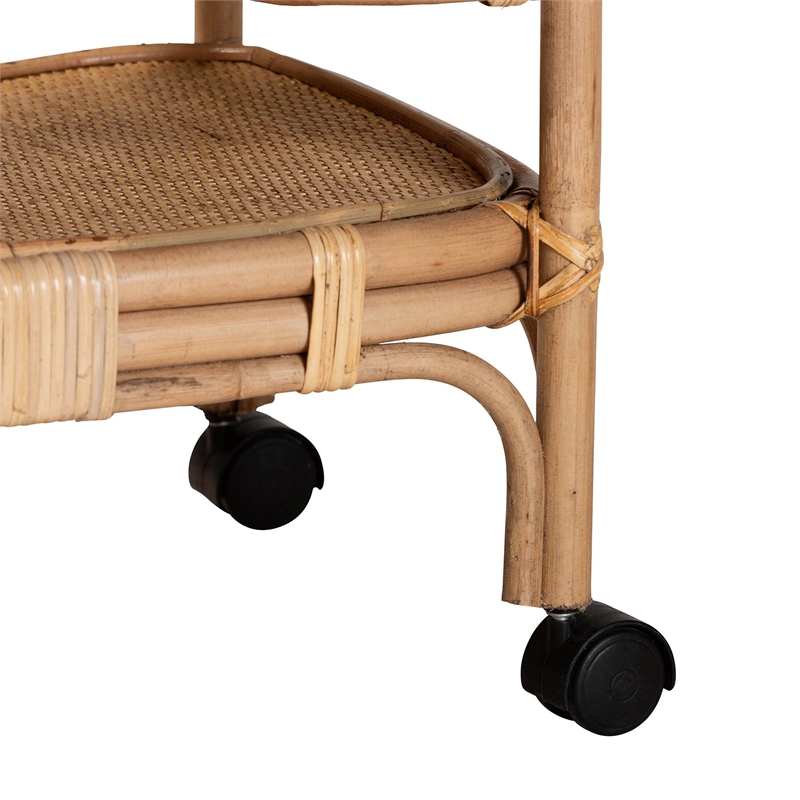Pemberly Row Contemporary Bohemian Natural Brown Rattan Wine Cart