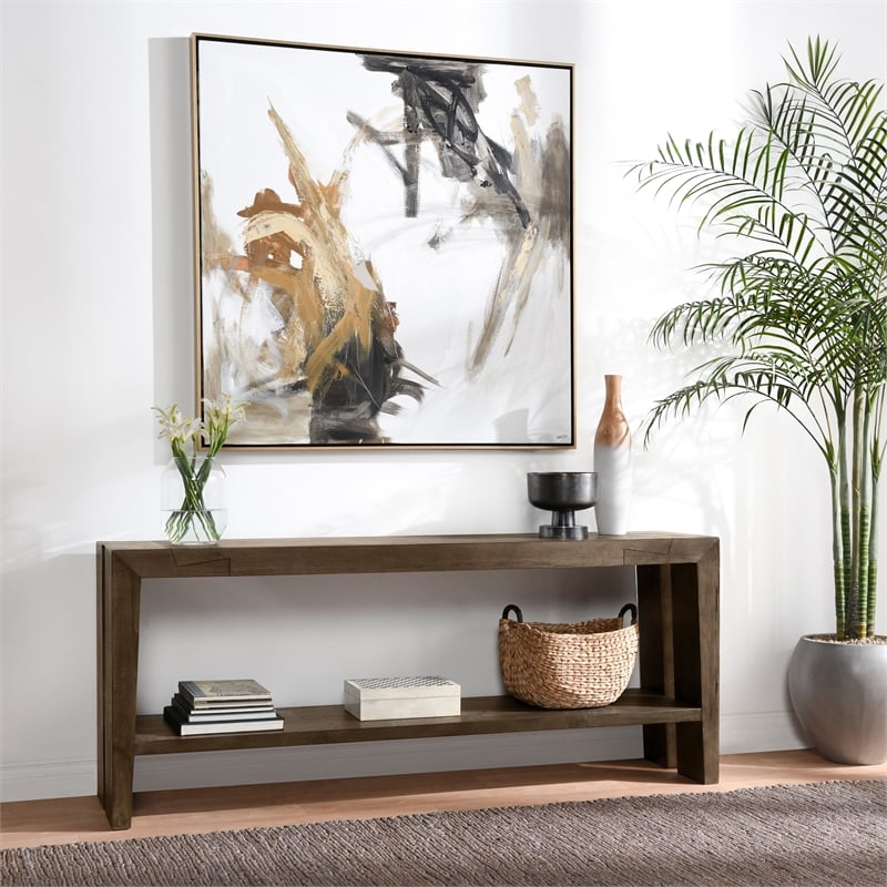 Pemberly Row Contemporary Wood Console Table in Antique Brown Oak