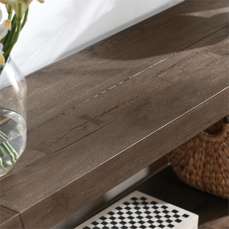 Pemberly Row Contemporary Wood Console Table in Antique Brown Oak