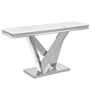 Pemberly Row Modern Gold Rectangle Faux Marble Console Table