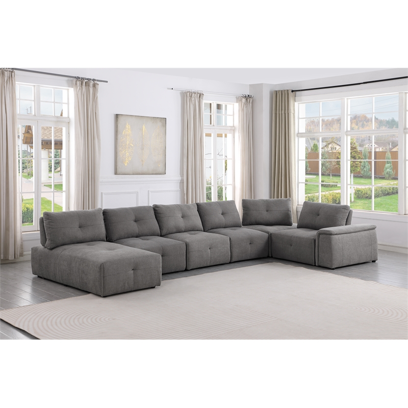 Pemberly Row Linen Fabric Upholstered Chaise in Gray