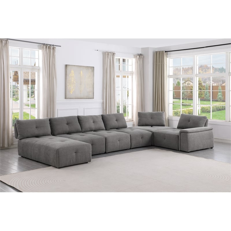 Pemberly Row Linen Fabric Upholstered Chaise in Gray