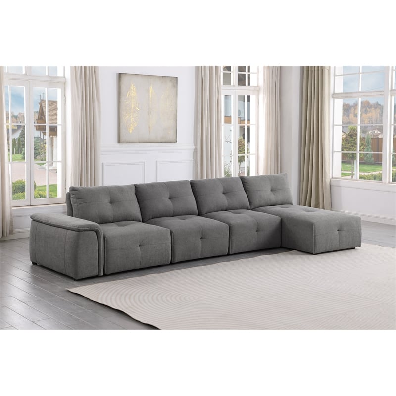 Pemberly Row Linen Fabric Upholstered Arm Only in Gray