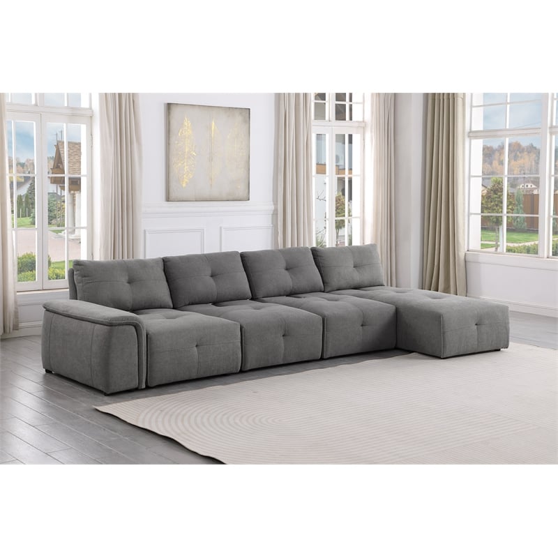 Pemberly Row Linen Fabric Upholstered Arm Only in Gray