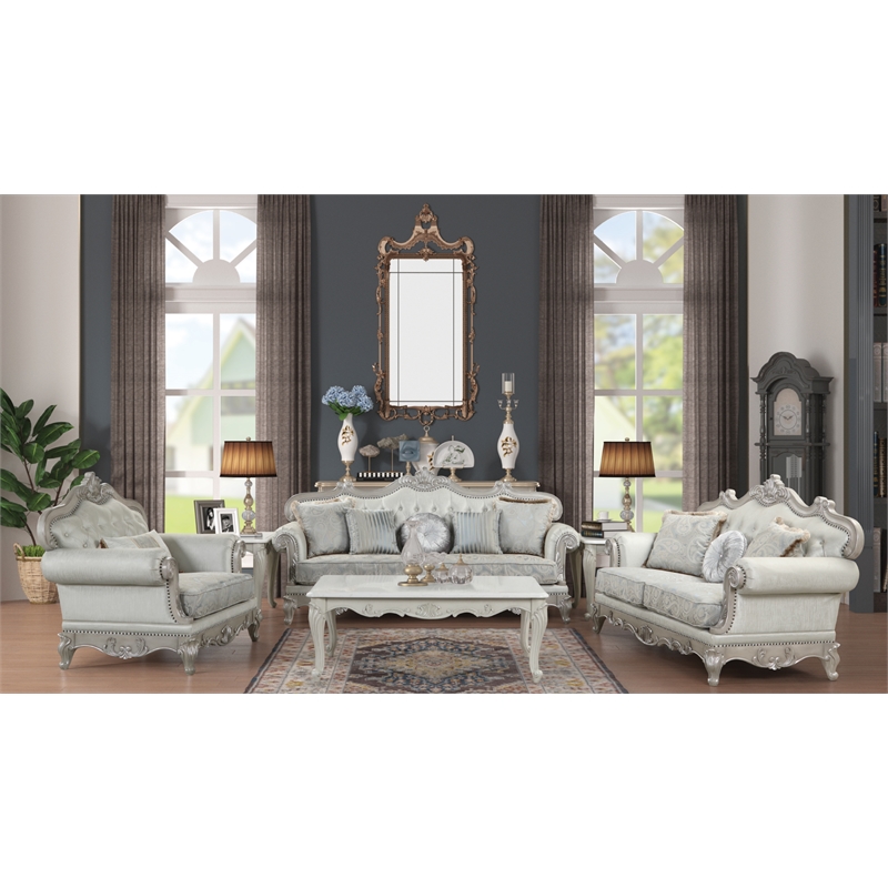 Pemberly Row Traditional Sofa made with Wood in Silver Color