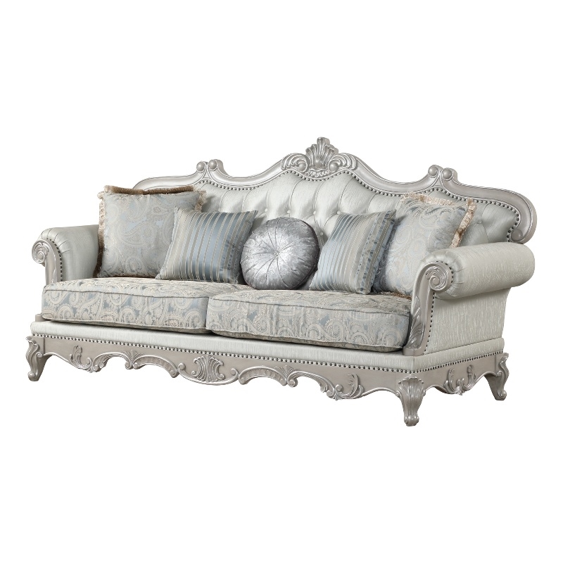 Pemberly Row Traditional Sofa made with Wood in Silver Color