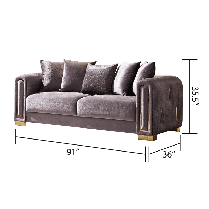 Pemberly Row Thick Velvet Fabric Sofa Made With Wood in Gray