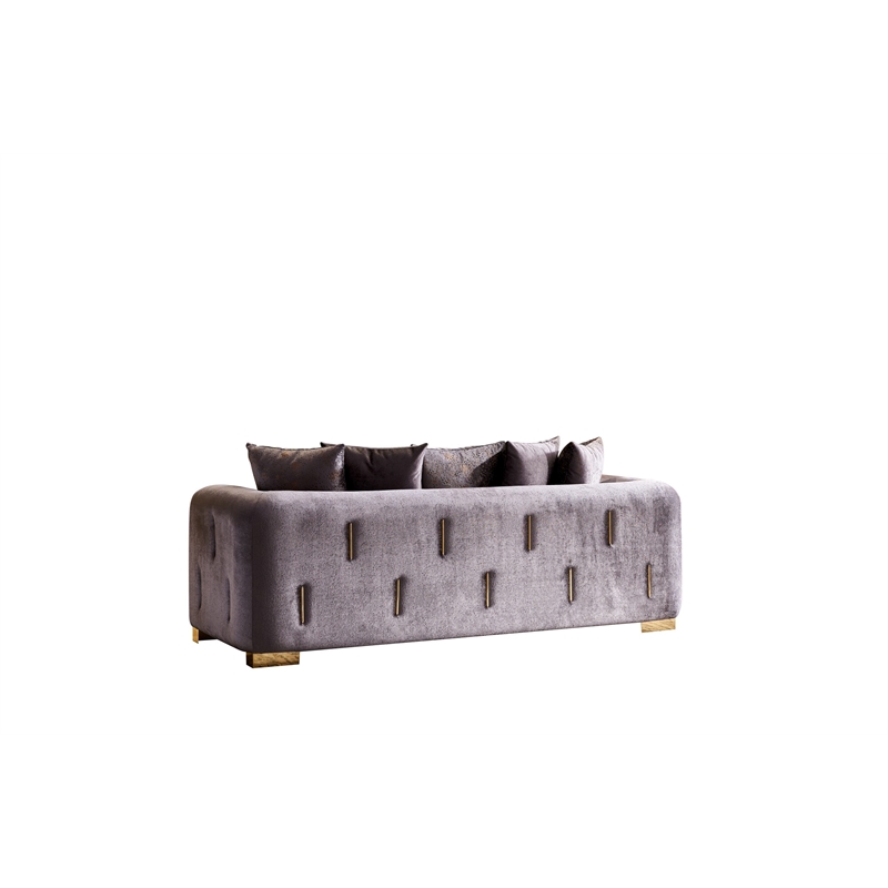Pemberly Row Thick Velvet Fabric Sofa Made With Wood in Gray