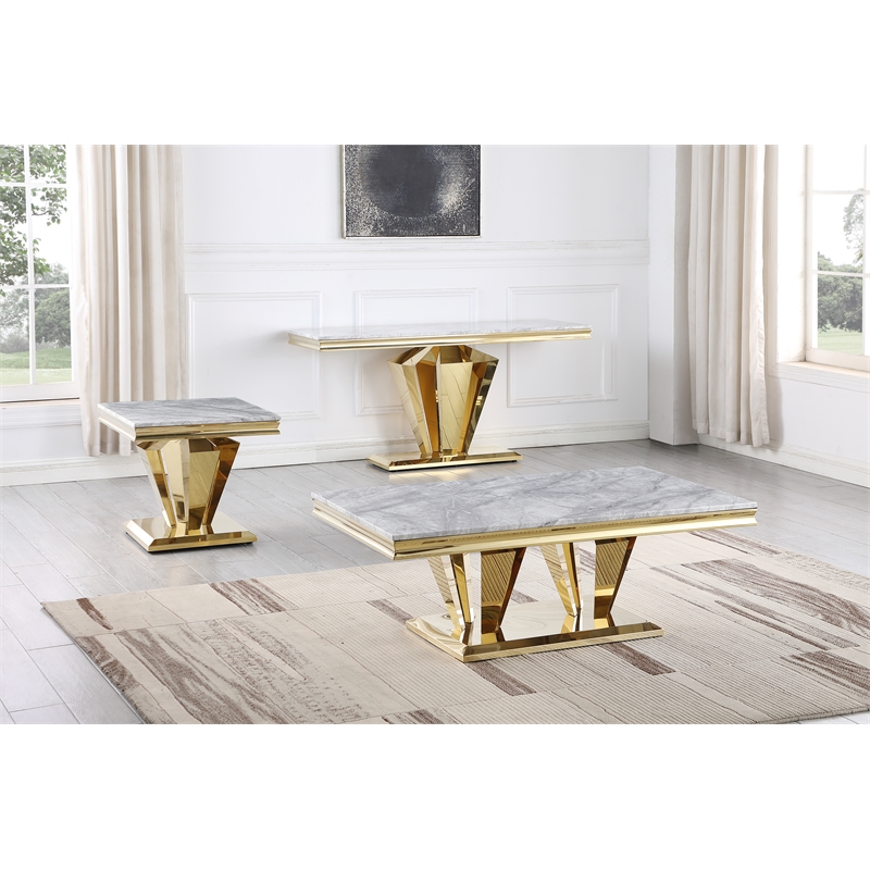 Pemberly Row Crownie Gold Rectangle Faux Marble Coffee Table