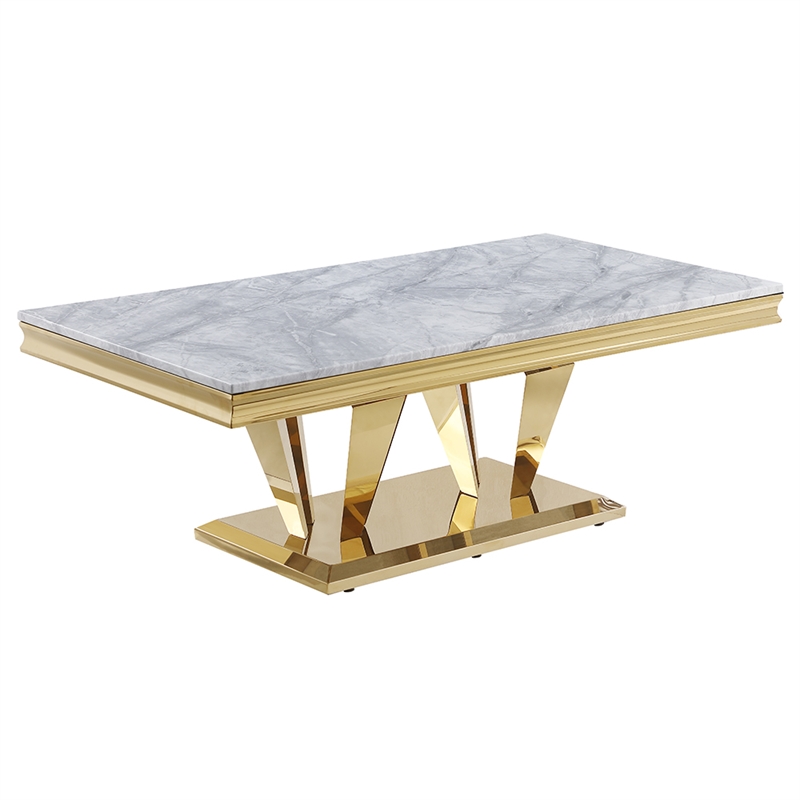 Pemberly Row Crownie Gold Rectangle Faux Marble Coffee Table