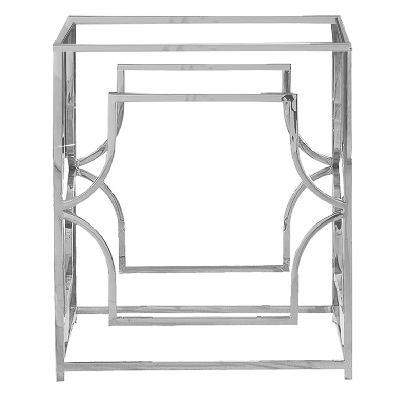 Pemberly Row Silver Stainless Steel Square Dining Table Base