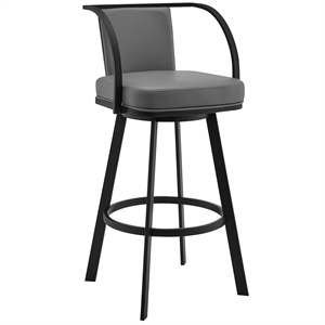 Pemberly Row 26&quot Faux Leather Swivel Counter Stool in Gray/Black