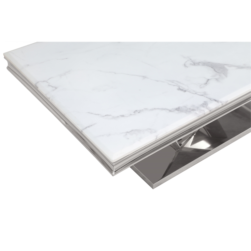 Pemberly Row Modern Beige/Silver Faux Marble Dining Set (5-piece)