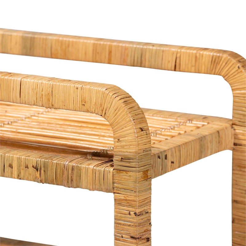 Pemberly Row Modern Bohemian Rattan Kitchen Cart in Natural Brown