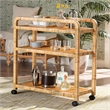 Pemberly Row Modern Bohemian Rattan Kitchen Cart in Natural Brown