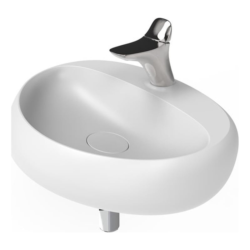 Pemberly Row Oval Ceramic Wall Mount Bathroom Sink in Matte White