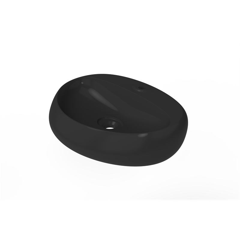 Pemberly Row Oval Ceramic Wall Mount Bathroom Sink in Matte Black