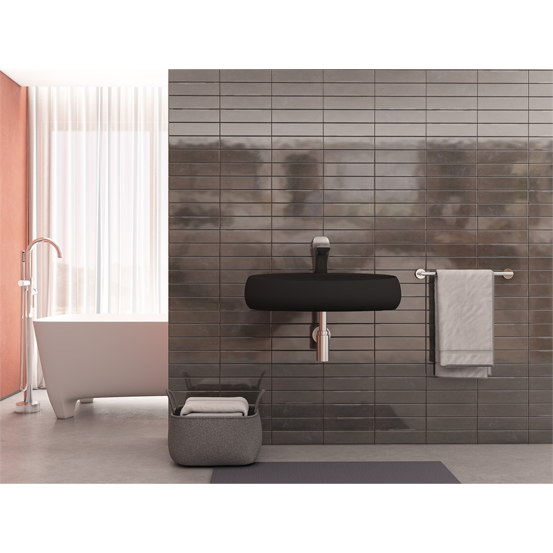 Pemberly Row Oval Ceramic Wall Mount Bathroom Sink in Matte Black