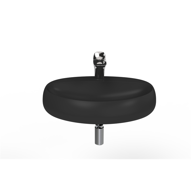 Pemberly Row Oval Ceramic Wall Mount Bathroom Sink in Matte Black