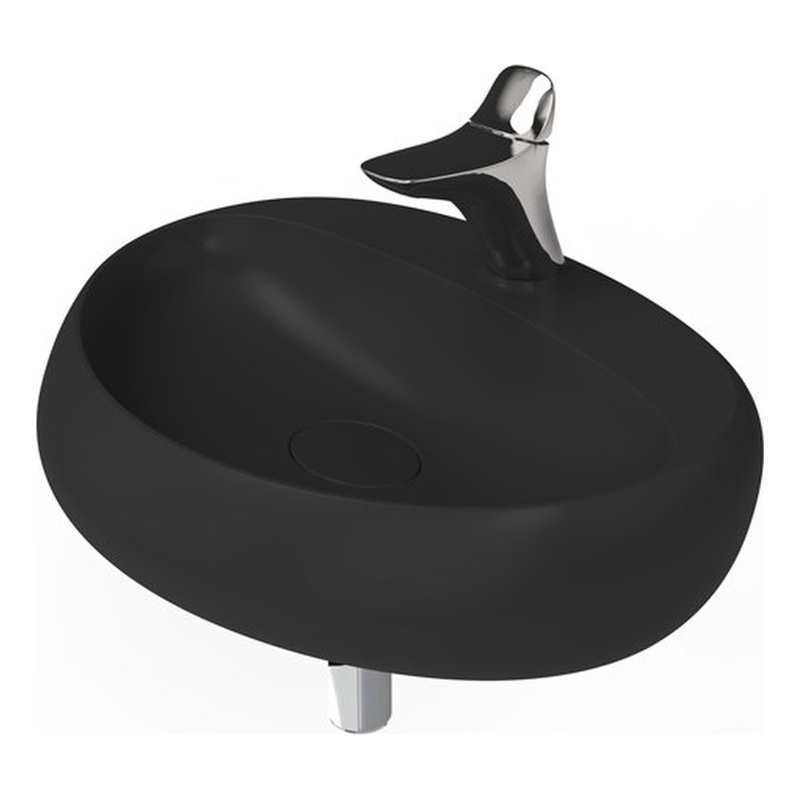 Pemberly Row Oval Ceramic Wall Mount Bathroom Sink in Matte Black