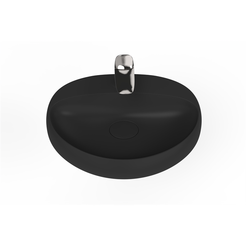Pemberly Row Oval Ceramic Wall Mount Bathroom Sink in Matte Black