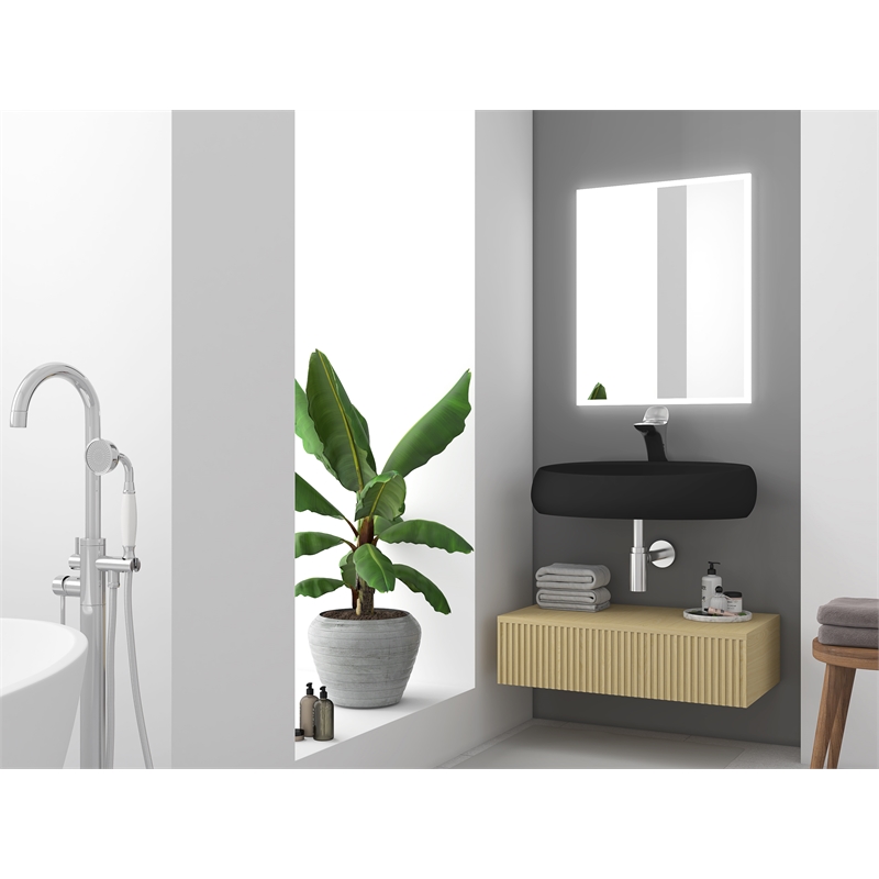 Pemberly Row Oval Ceramic Wall Mount Bathroom Sink in Matte Black