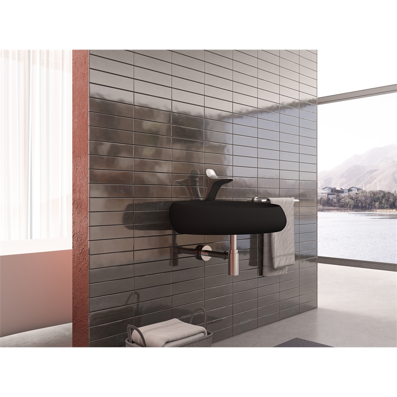 Pemberly Row Oval Ceramic Wall Mount Bathroom Sink in Matte Black