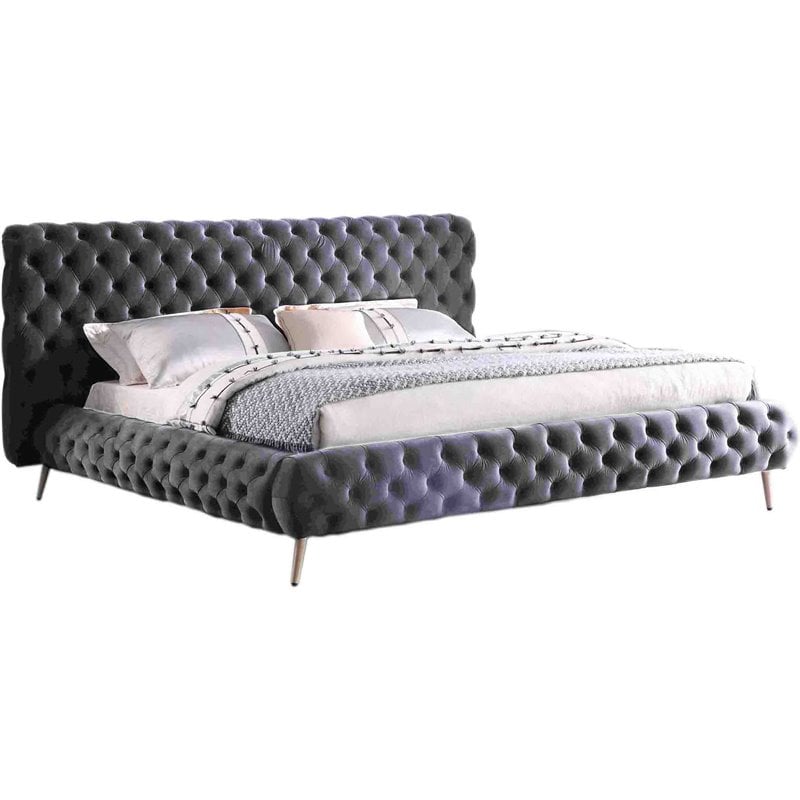 Pemberly Row Modern Tufted Fabric Platform Queen Bed in Gray