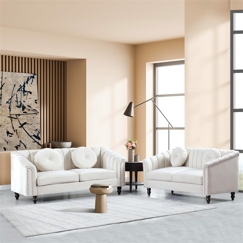 Pemberly Row Modern / Contemporay 2 Piece Living Room Set in White