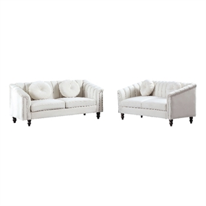 Pemberly Row Modern / Contemporay 2 Piece Living Room Set in White