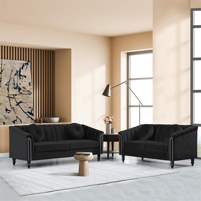 Pemberly Row Modern / Contemporay 2 Piece Living Room Set in Black