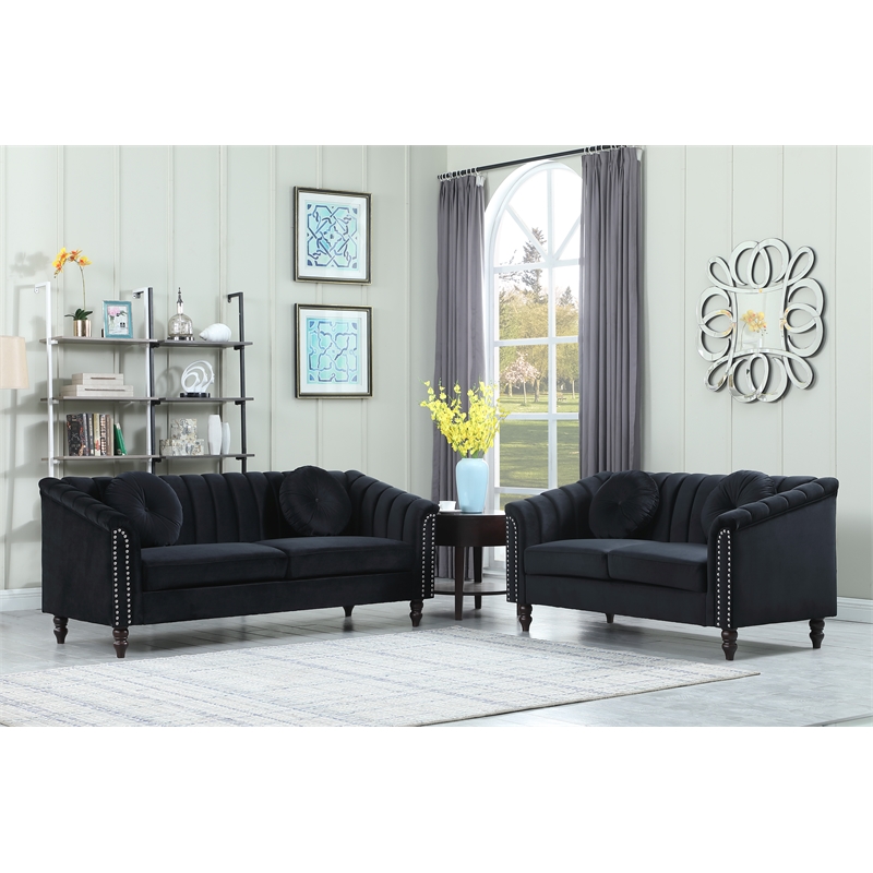 Pemberly Row Modern / Contemporay 2 Piece Living Room Set in Black