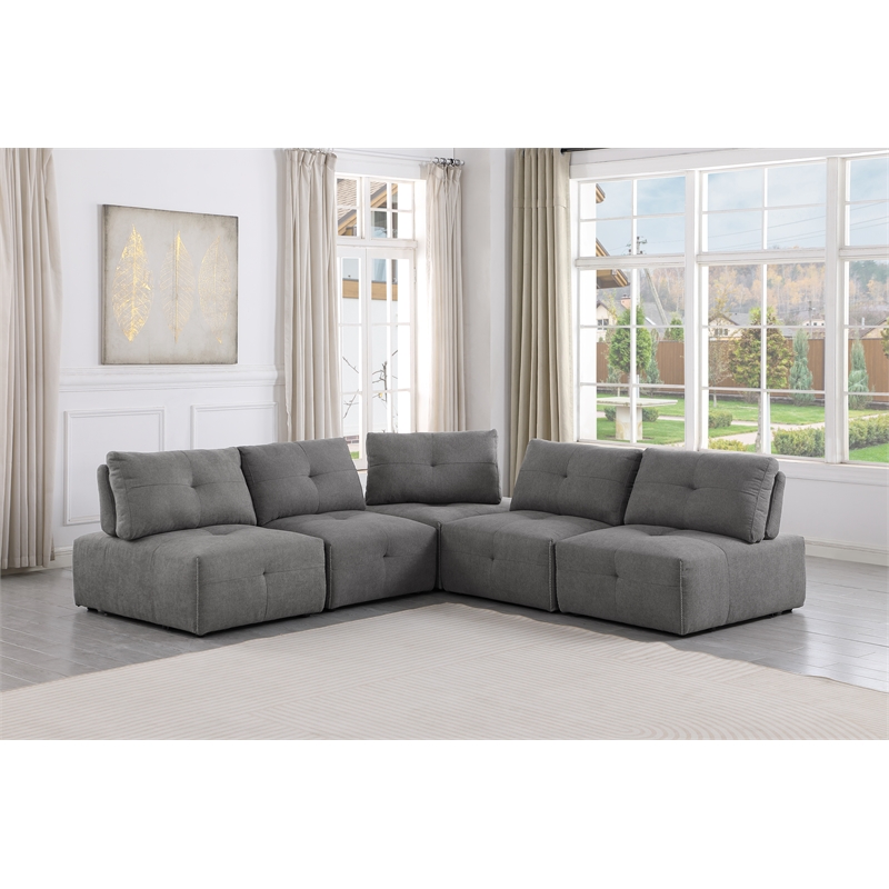 Pemberly Row Linen Fabric Upholstered Corner Wedge in Gray