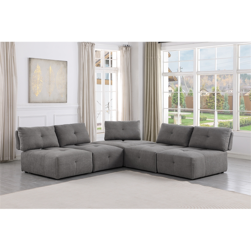 Pemberly Row Linen Fabric Upholstered Corner Wedge in Gray