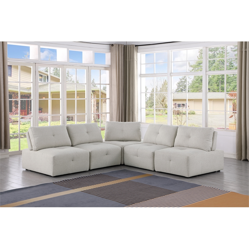Pemberly Row Linen Fabric Upholstered Corner Wedge in Beige
