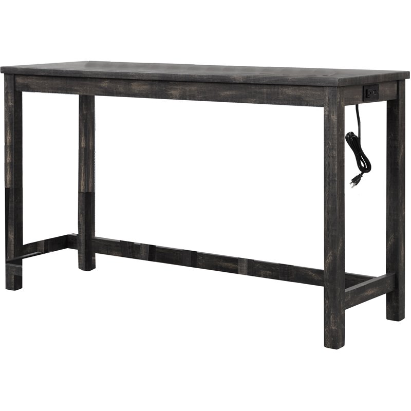 Pemberly Row Rectangular Transitional Wood Bar Table in Charcoal